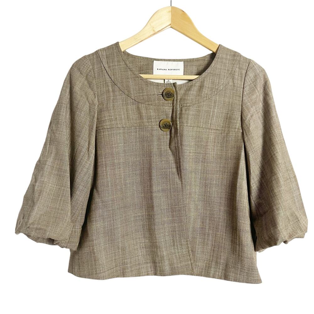 Banana Republic Brown Wool Blend 3/4 Sleeve Cropped Two Button Jacket Size 0